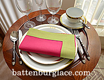 Multicolored Hemstitch Dinner Napkin.Pink Peacock & Mellow Green